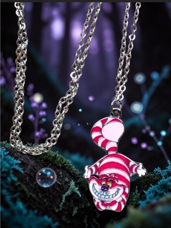 Alaska Wild Rose Designs Other - Cheshire Cat Kids Necklace- Pink and White Alice In Wonderland NWT
